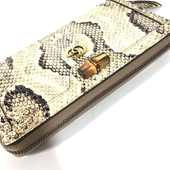 Gucci Long Wallet GG Bamboo Round Zipper Python Leather White - Picture 5 of 11